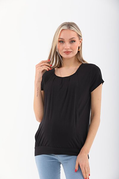 MEGHAN L.A Black Maternity & Maternity Soft Fabric Blouse with Breastfeeding Features