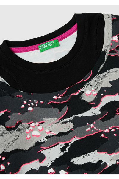 United Colors of Benetton Μπλουζάκι παραλλαγής με στάμπα - για κορίτσια, λεπτομέρεια με λουράκι, μακρυμάνικο