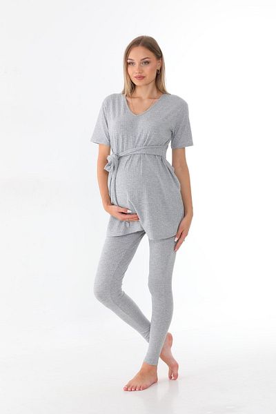 MEGHAN L.A Maternity Gray Stretch Fabric Ribbed Top and Leggings Set