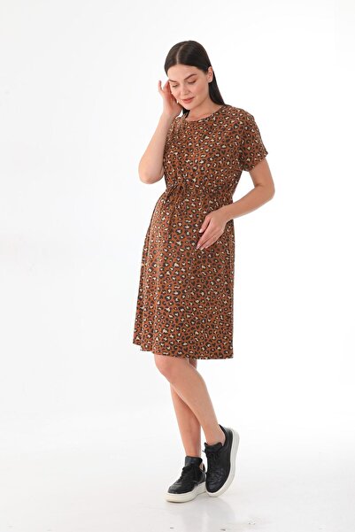 MEGHAN L.A Φόρεμα από ελαστικό βαμβακερό ύφασμα με λεοπάρ μοτίβο με δέσιμο στη μέση