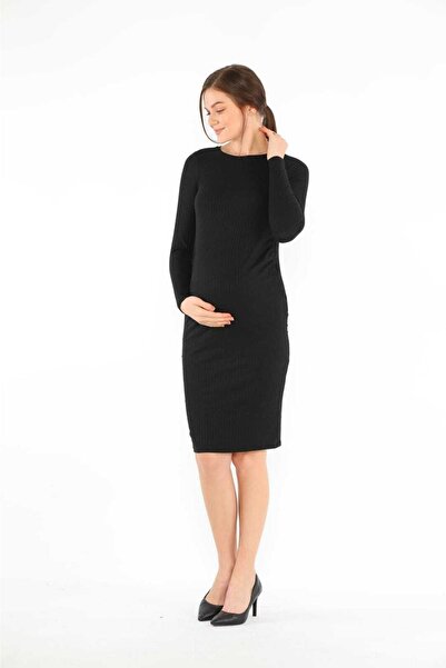 MEGHAN L.A Rochie neagră de maternitate din țesătură moale elastică