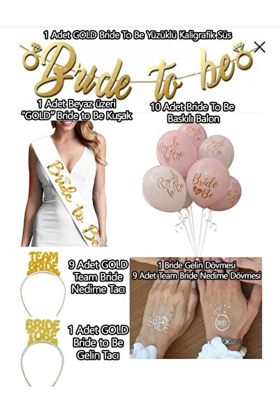 Çemrek Süs Parti Bride To Be Partisi Seti (1 Kuşak, 10 Balon, 10 Dövme, 10 Ta...