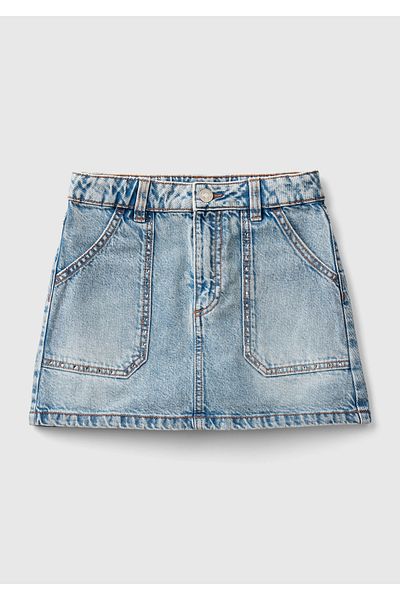 United Colors of Benetton Fata - Fusta din denim deschis cu logo brodat