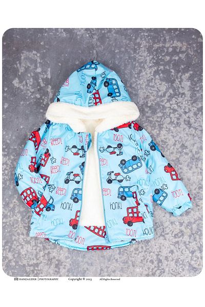 alpmodel BoY's Coat - Cute and Cars Printed with Wool Inside