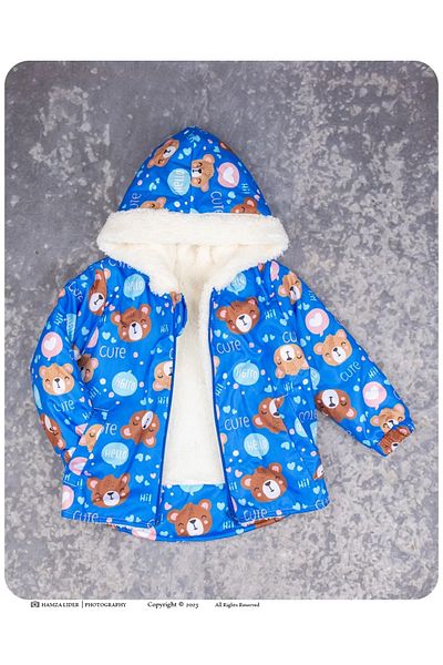 alpmodel BoY's Coat - Cute Bear Printed with Wool Inside