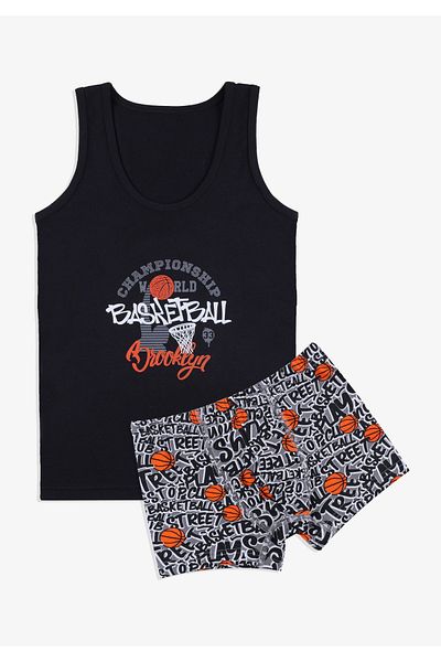 koza iç giyim Boy's Cotton Thick Strap Printed Athlete Boxer Suit