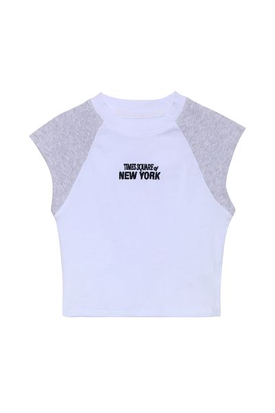 Quzu Tricou fără mâneci cu nervuri albe - Text imprimat