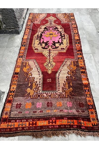 DesignEv 131x307 cm El Dokuma Yün Pembe ve Kırmızı Renkli Anadolu Halısı Orya...