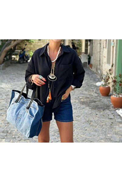 gül sezgin butik Cămașă de muselină de culoare neagră pentru femei MZR COLLEC...