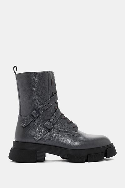 Bestyle Leah Women's - Gray Genuine Leather Boots with Buckle