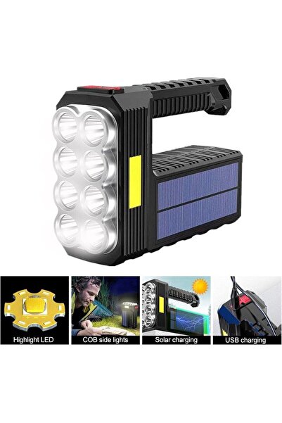 Deco Elit El Feneri 8 Gözlü Şarjlı Solar Usb ve  Güneş Enerjili Şarj Edilebil...