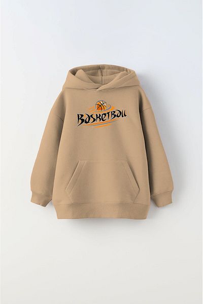 The Champ Clothing Παιδικό φούτερ Unisex σε μπεζ χρώμα - με κουκούλα και στάμπα μπάσκετ