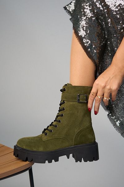 Bestyle Γυναικείες Μπότες Khaki Suede Leather - Bronk