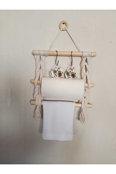 RAY TİCARET Makrome Örgü Detaylı Fincan Askısı Ve Havluluk