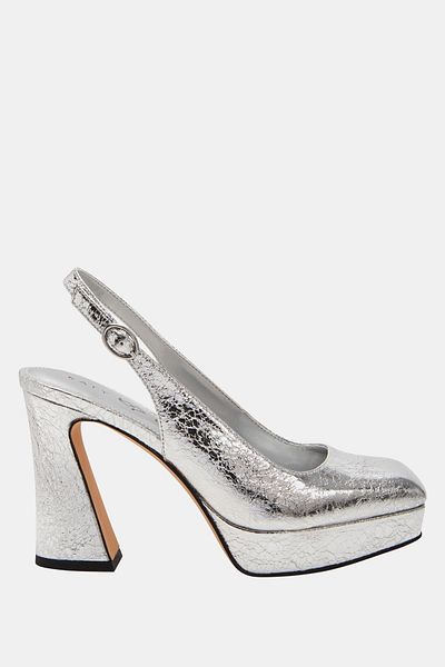 Katy Perry Pantofi cu toc argintiu pentru femei The Square Sling