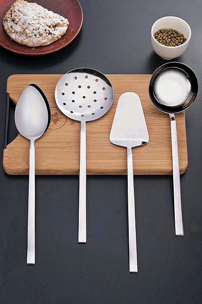 Bayev Steel Serving Colander Ladle Spoon Spatula Set 4 Pieces Luxury Kitchen Serving Meal Prep Set