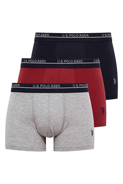 U.S. Polo Assn. Ανδρικό γκρι Melange - Claret Red - Navy Blue 3-Pece Boxers 8...