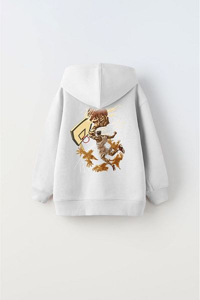 The Champ Clothing Hanorac alb unisex pentru copii - cu glugă, imprimat baschet fleece