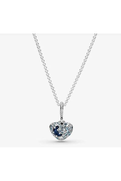 Lines Bijuteri 925 Ayar Gümüş Işıltılı Mavi Ay Ve Yıldız Temalı Minimal Moder...