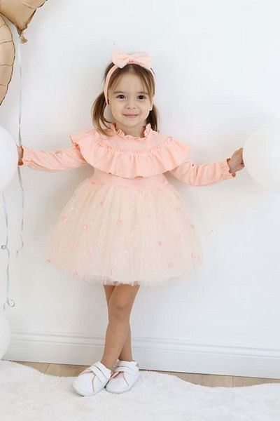 Serkon Powder Color Heart Tulle Valon Dress - 152.0569