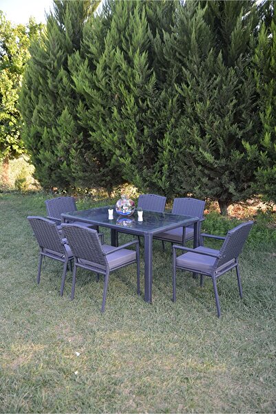 UYSALGARDEN Okyanus 6 Kişilik Bahçe Balkon Yemek Seti Antrasit Gri