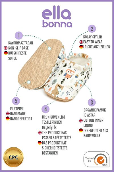 Ella Bonna Forest Animals Baby Slippers - Non-Slip Sole, Home Boots Slippers Nursery Shoes