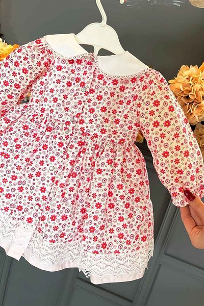 Bertuğ Bebek Rochie din bumbac cu guler pentru bebeluși cu imprimeu floral pentru fetiță - 3 culori