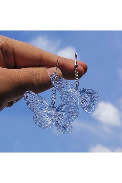 Pinky Lady Blue Hologram Butterfly Earrings