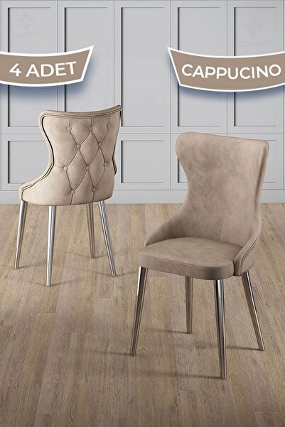 Canisa Alpa Serisi 4 Adet Cappucino Mutfak Sandalyesi Krom Kaplama Metal Ayak...