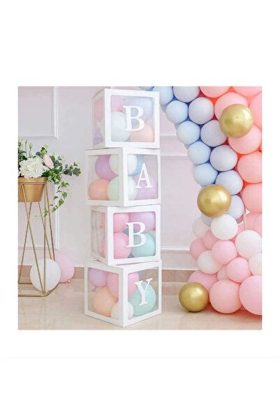 Çemrek Süs Parti Baby Yazılı Şeffaf Beyaz Kutu Balon Seti 28 Parça
