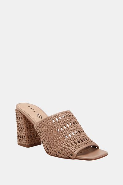 Katy Perry Tan Brown Straw Heeled Women's Slippers