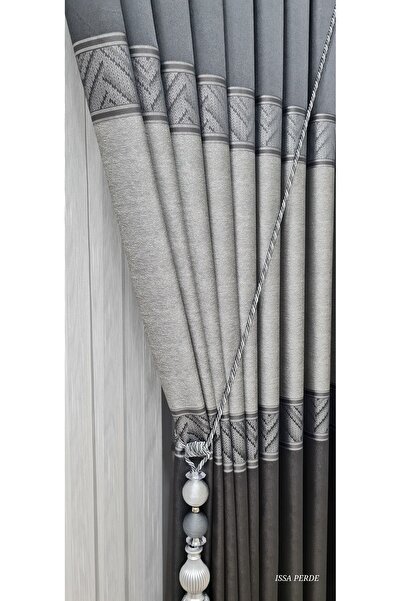 ISSA TEKSTIL Issa Fon Perde Pano Antrasit Gri ((tek Kanat))(sık Pile) En (100...