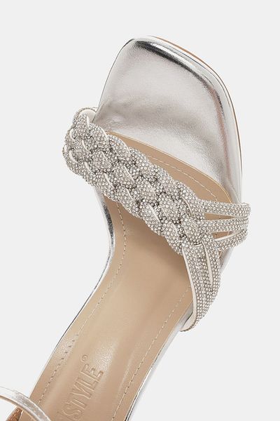 Bestyle Pantofi cu toc Pangas cu detaliu din tricot argintiu de damă