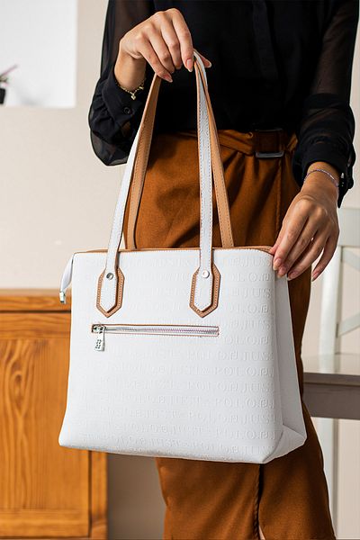 Just Polo New Season White Tan 2 compartment Hand and Shoulder Bag - 30x33c PBU2170