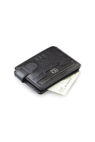 Anı Yüzük Men's Black Double Sided Polite 100% Genuine Leather Card Holder Wallet with Belt Useful Gift