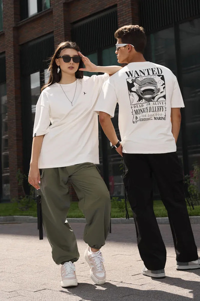 POPULUS One Piece Anime Luffy Wanted T-shirt - Εκτύπωση μπροστά και πίσω