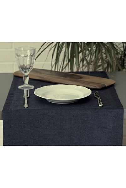 MASSARELLI عداء من الكتان العادي باللون الكحلي الداكن مقاس 40x140 سم