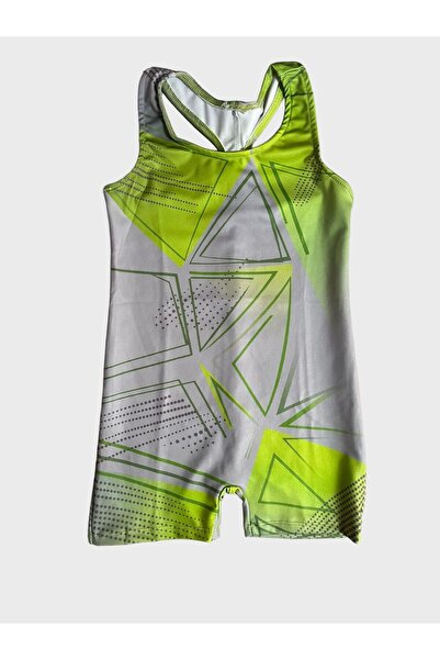 Fil Kids Gray Green Striped Girl's Swimsuit