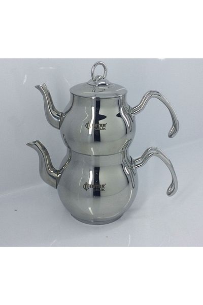 İnter Beige Colored Mini Teapot - Stainless Steel and Coral Metal Handle