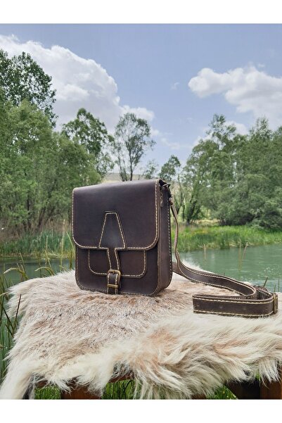 semiramis Hades Model Hakiki Deri El Yapımı Koyu Kahve Tek Körüklü Askılı Vin...