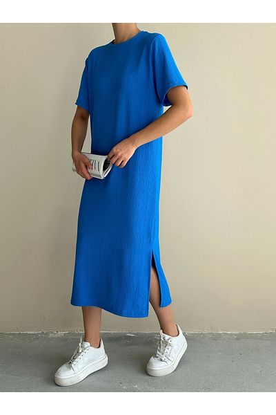 BEJNA Tricotat Albastru - Rochie lejeră de vară