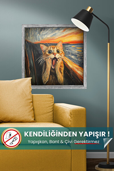 Pi Papers Edvard Munch Çığlık Posteri, Eğlenceli Poster, Kedili Poster, Duvar Posteri, Kedi Sevenlere Hediye
