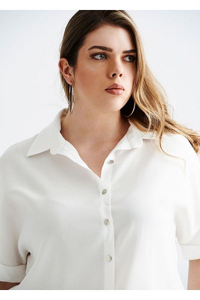 EVEN plus size قميص نسائي أبيض مقاس كبير مع تفاصيل سلسلة الظهر