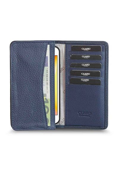 GUARD Navy Blue Leather Portfolio Wallet with Phone Port