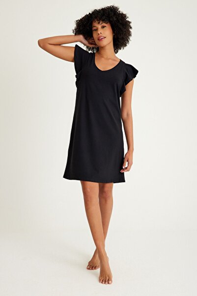 Dennis Denise Black Lycra Cotton Nightgown - Flywheel Detail
