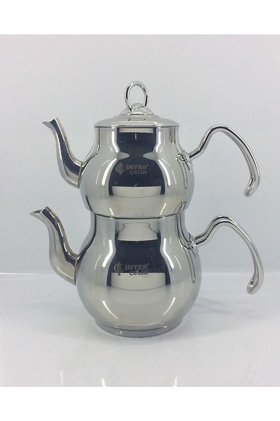 İnter Beige Colored Mini Teapot - Stainless Steel and Coral Metal Handle