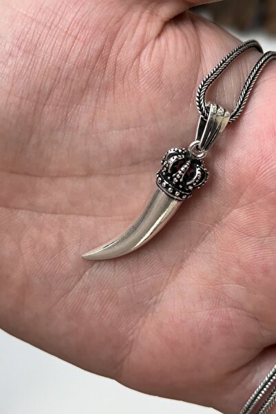 cheetah quality Kral Taçlı Diş 925 Ayar Gümüş Özel Yapım Erkek Kolyesi