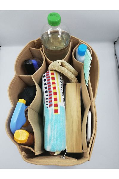 Marjinal Beige Color Beach Bag - Organizer Inside