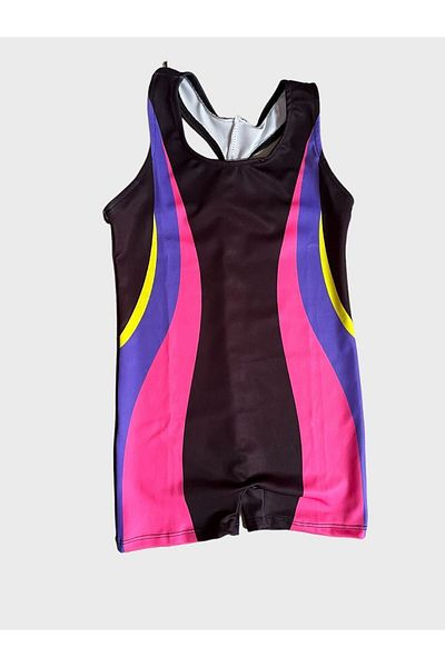 Fil Kids Costum de baie de culoare negru roz violet pentru fetiță