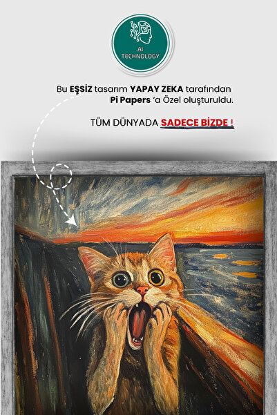 Pi Papers Edvard Munch Çığlık Posteri, Eğlenceli Poster, Kedili Poster, Duvar Posteri, Kedi Sevenlere Hediye